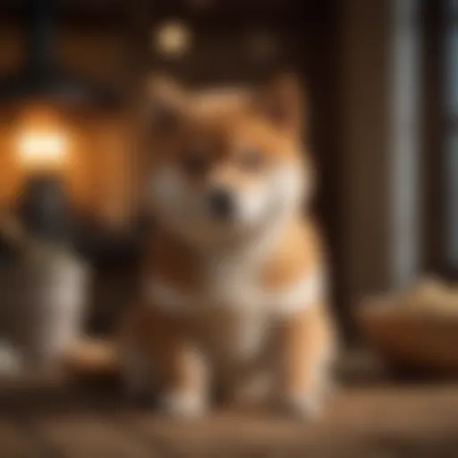 A charming Shiba Inu puppy sitting in a cozy environment