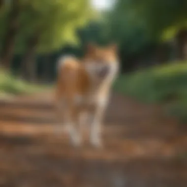 A happy Shiba Inu enjoying a playful outing in a park