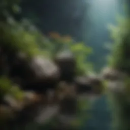 A beautifully arranged aquascape featuring rocks and plants