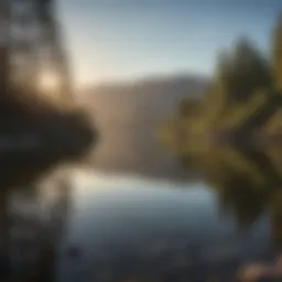 A serene view of a tranquil freshwater lake in Southern California, perfect for fishing.