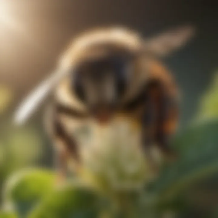 Close-up of a bee pollinating a blooming full sun bush