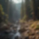 A scenic view of gold mining landscapes in Washington State showcasing rugged terrain and lush forests.