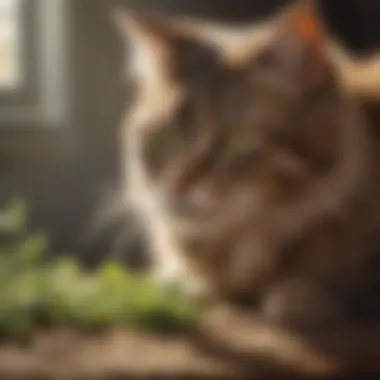 A playful cat enjoying fresh catnip
