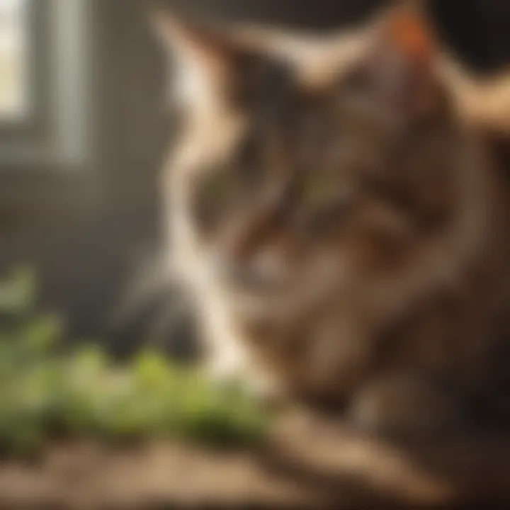 A playful cat enjoying fresh catnip