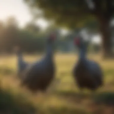Guinea Fowl as Natural Deterrents in Ecosystems Group of guinea fowl in a field