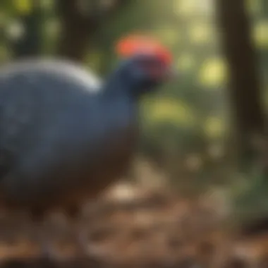 Close-up of guinea fowl in natural habitat