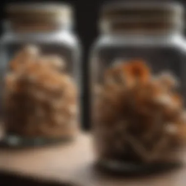 Dried mushrooms in glass jars showcasing preservation