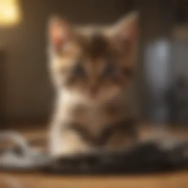 Curious Kitten and Electrical Cords Curious kitten inspecting electrical cords