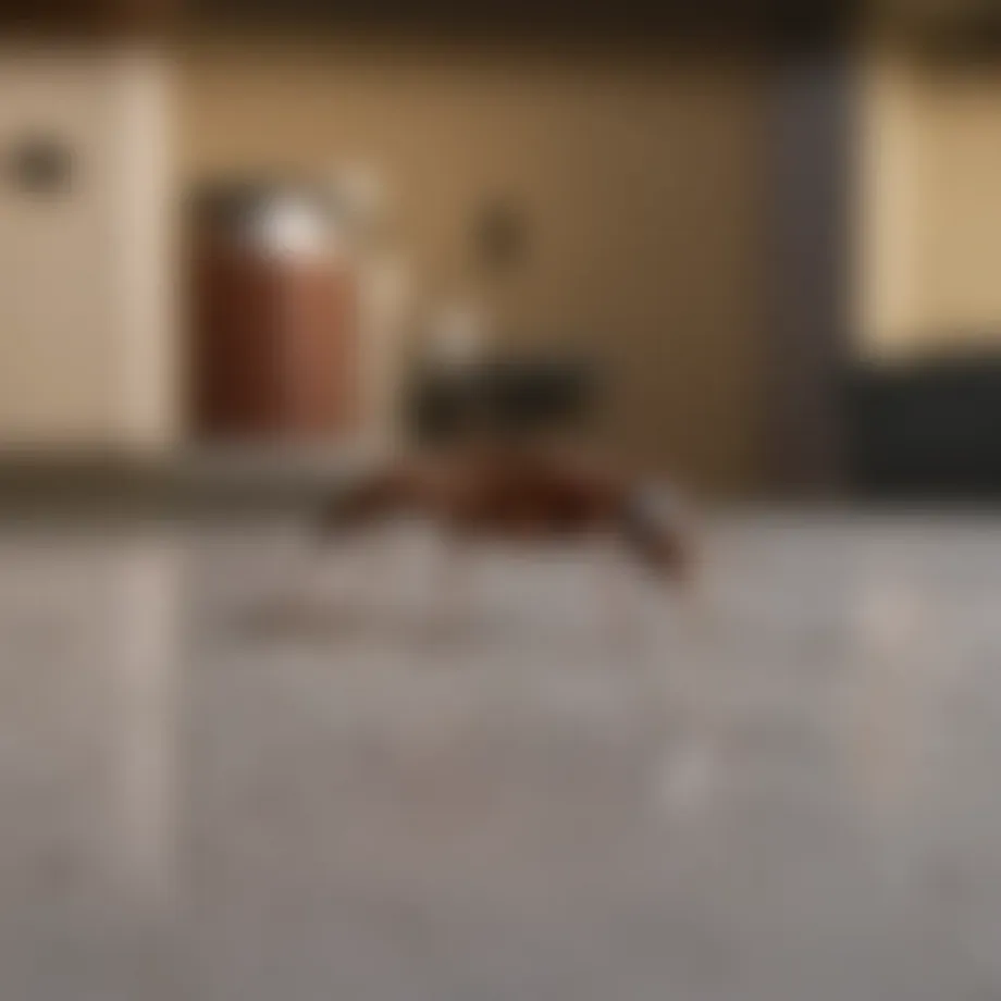 Close-up of a common house ant on a kitchen counter