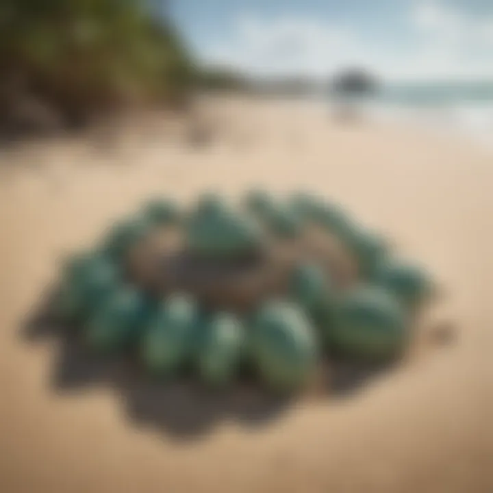 A nest of green sea turtle eggs on a sandy beach