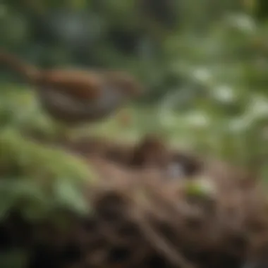 Nest Building of a Wren A wren building its nest in a garden