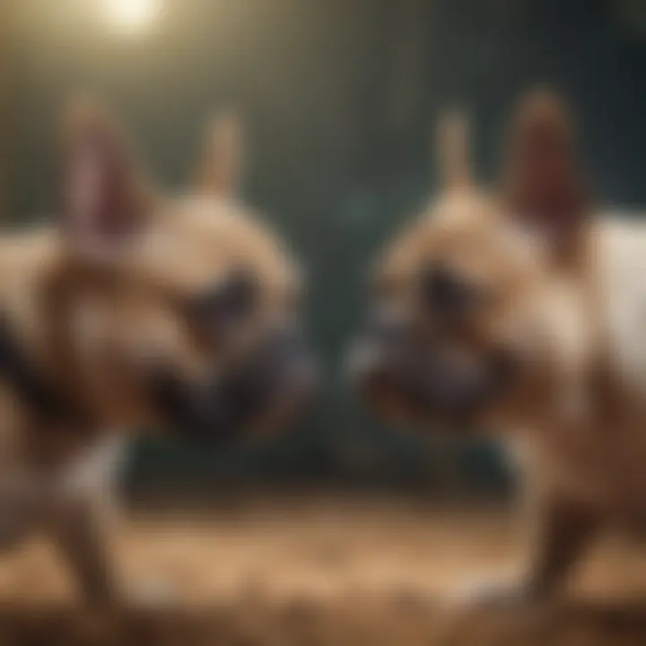 A French Bulldog playing with another dog in a friendly manner.