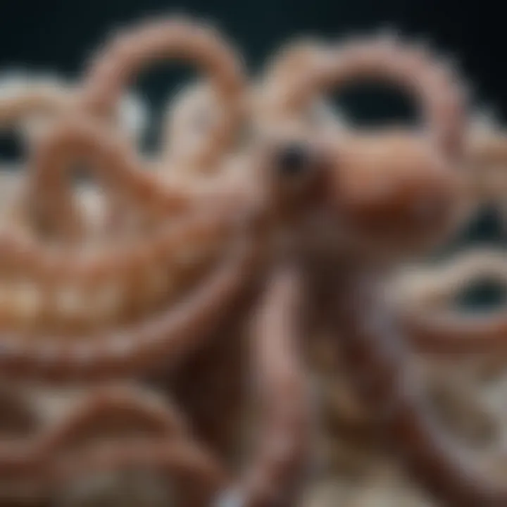 Close-up of a mimic octopus displaying various colors and textures