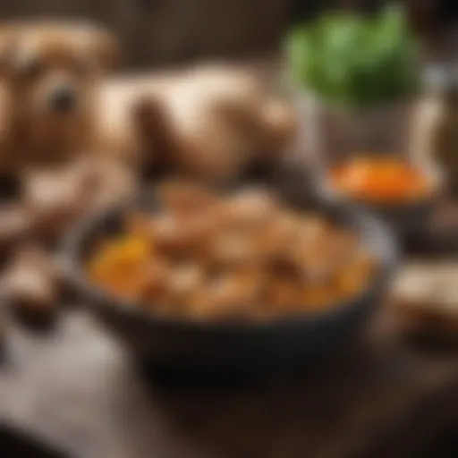 A bowl filled with cooked chicken pieces, showcasing a nutritious meal option for dogs