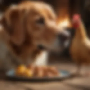 A Dog Enjoying Chicken A dog eagerly enjoying chicken, highlighting the appeal of this food choice