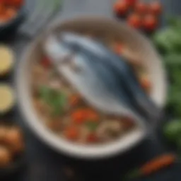 A vibrant bowl of mackerel alongside fresh vegetables, showcasing a nutritious meal for dogs.