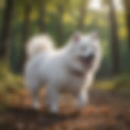 A joyful Japanese Spitz playing outdoors