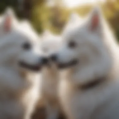 A Japanese Spitz socializing with other dogs