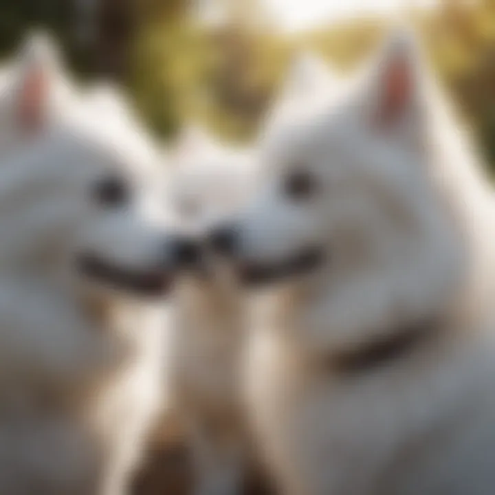 A Japanese Spitz socializing with other dogs