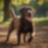 A Labrador Retriever playing in a sunny park, showcasing its friendly demeanor.