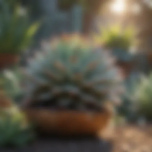 Vibrant display of large succulent plants in a garden setting