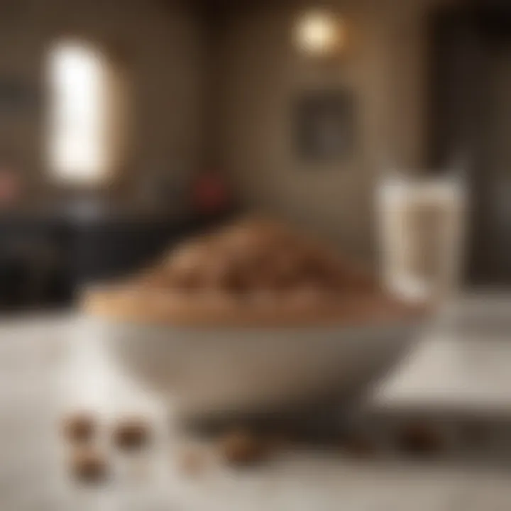 A bowl of dog food with dental health benefits highlighted