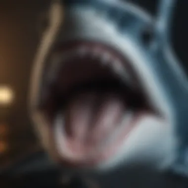 Close-up view of a mako shark's sharp teeth