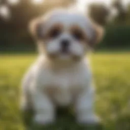 Playful Maltese Shih Tzu puppy in a grassy field