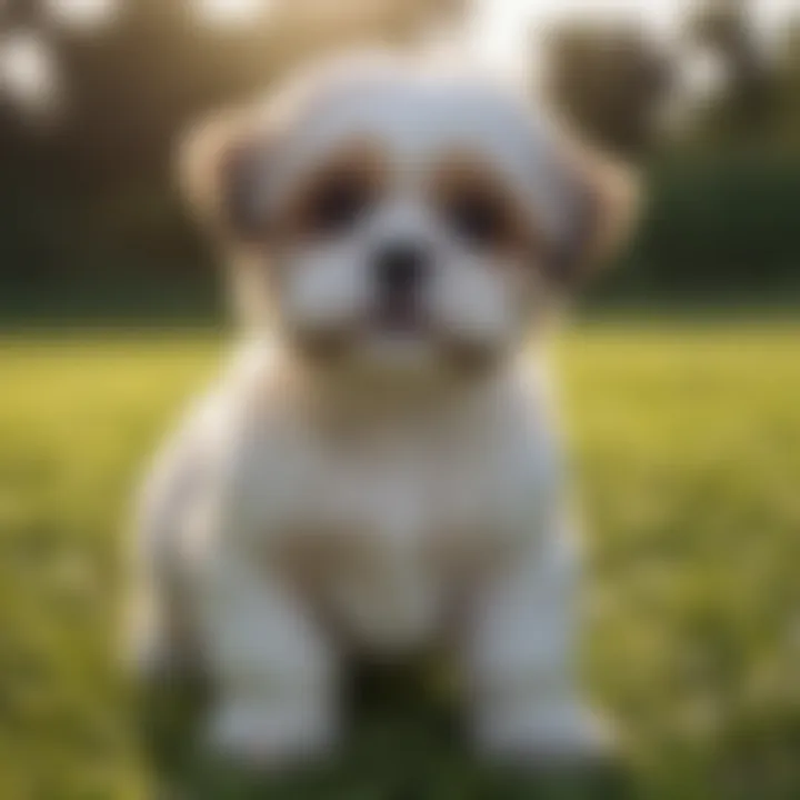 Playful Maltese Shih Tzu puppy in a grassy field