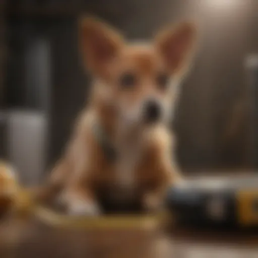 A dog being measured for crate size with a tape measure