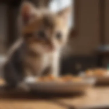 Kittens Relishing Their Nutritional Needs A playful kitten enjoying a meal with a satisfied expression