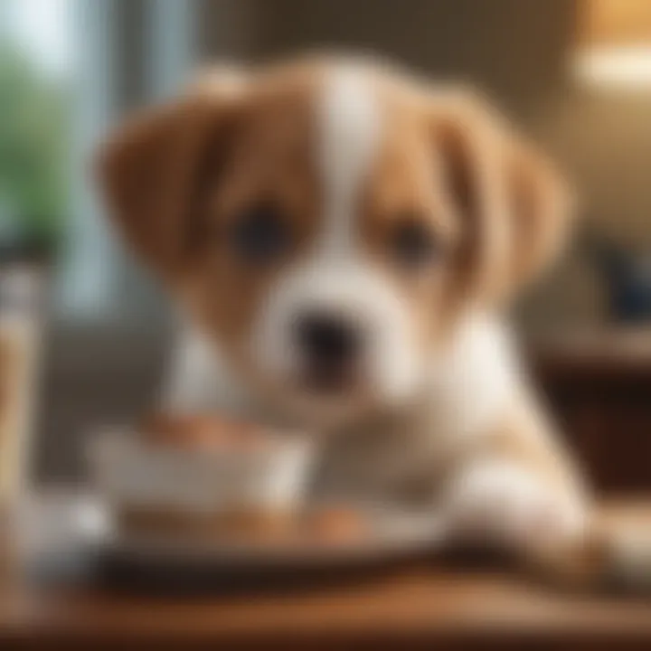 A 3-pound puppy enjoying a meal, highlighting the importance of proper portion sizes for growth.