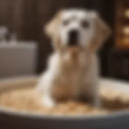 A serene dog enjoying an oatmeal bath