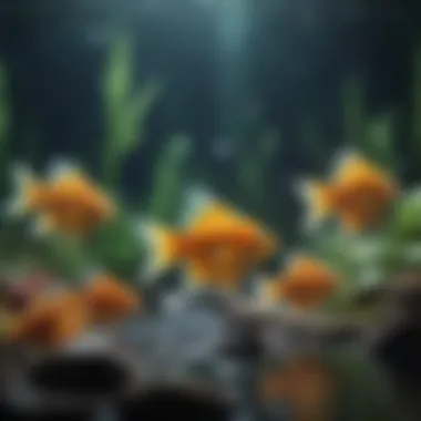 Vibrant School of Small Aquarium Fish A vibrant assortment of small aquarium fish swimming together.
