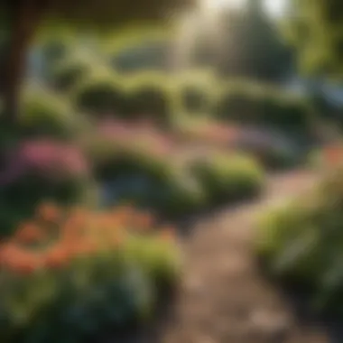 Sunlit Garden with Flourishing Flower Beds Sunlit garden with flourishing flower beds