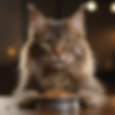 A Maine Coon cat enjoying a bowl of high-quality kibble.