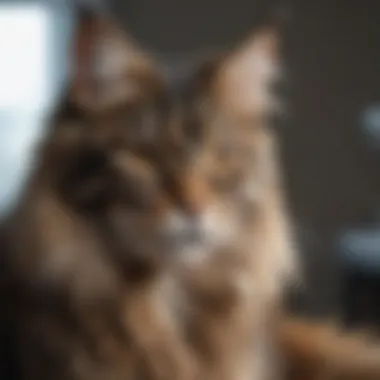 A veterinarian examining a Maine Coon cat for health assessment.