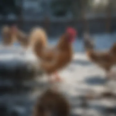 Chickens drinking from a frost-free water source