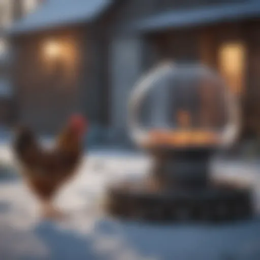 Innovative heated chicken waterer in a winter setting