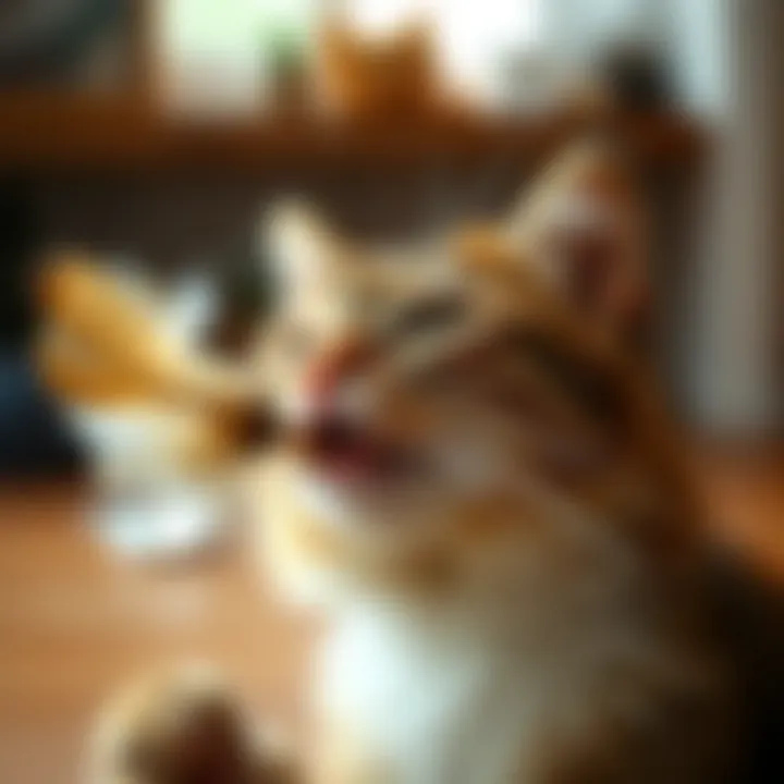 Cat playing with a feather wand
