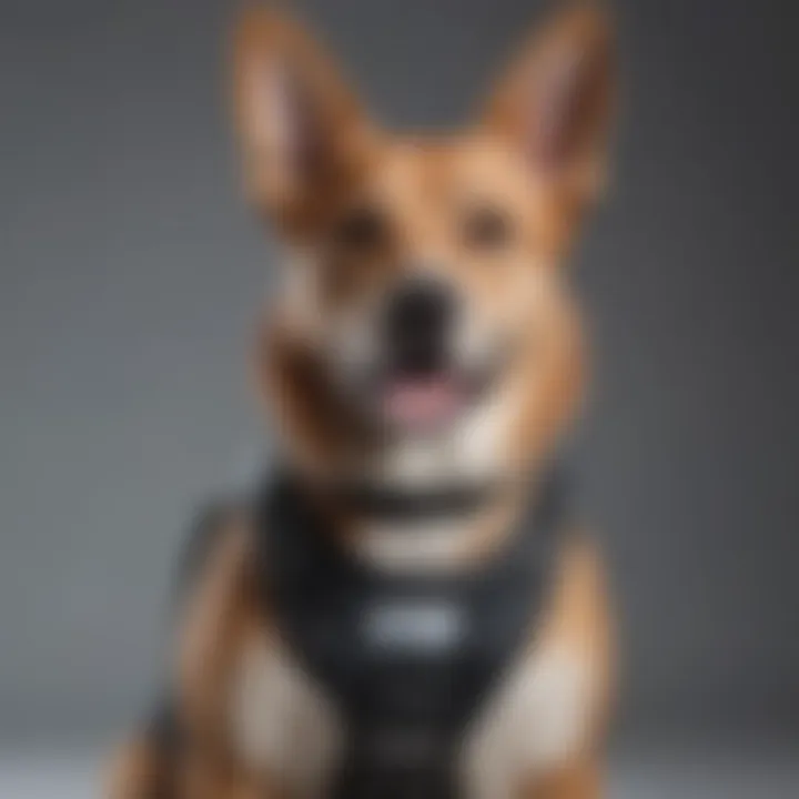 Dog wearing a grooming harness demonstrating comfort and security