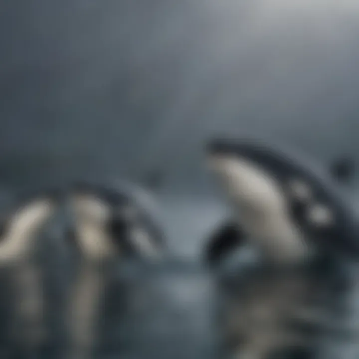 Orcas in a pod interacting