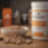 A close-up view of glucosamine supplements beside a bowl of dog food