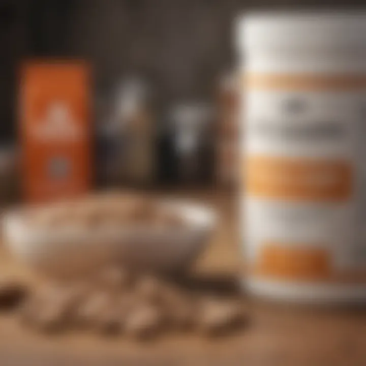 A close-up view of glucosamine supplements beside a bowl of dog food