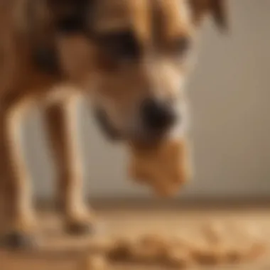 A close-up of peanut butter with a dog paw reaching for it