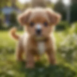 A playful Peekapoo puppy in a sunny garden