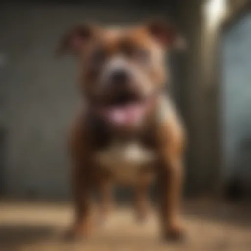 A joyful Pitbull playing in a rescue shelter