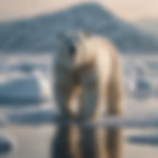 A polar bear navigating through melting ice floes, showcasing the impact of climate change.