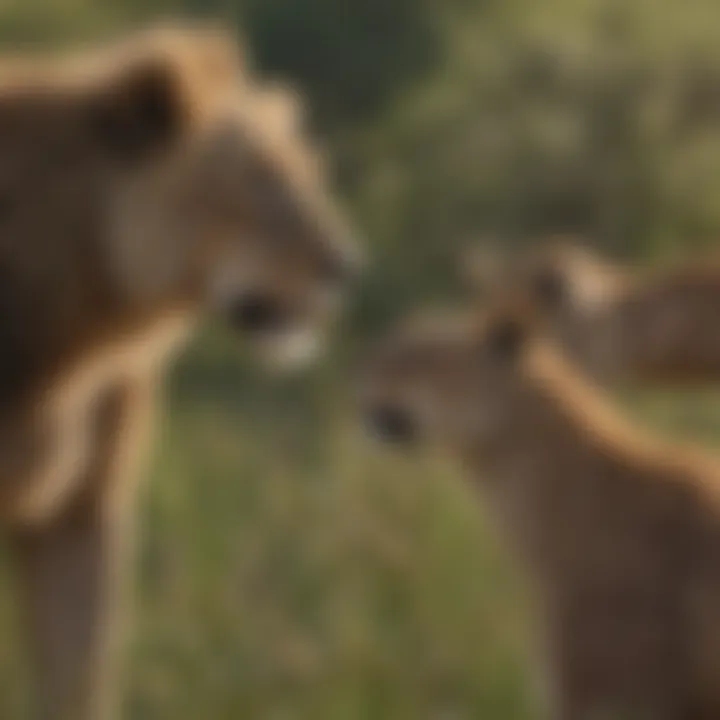 A pride of lions lurking in the tall grass, demonstrating the threat they pose to giraffes.