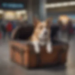A well-behaved dog in a travel carrier at an airport